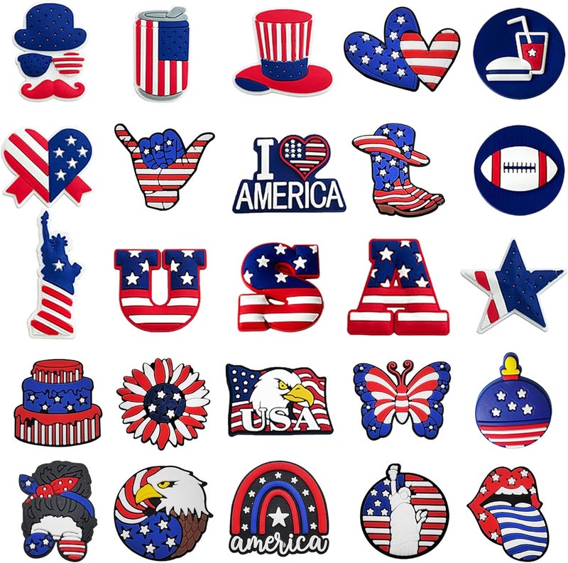BULKITEM 25 Pcs Gamer, Summer, Nurse, Pink, Hunting, Black,USA american flag crocs,Shoe Charms, Cute Shoe Accessories Gifts Charms for Teens Kids Adults - Image 1